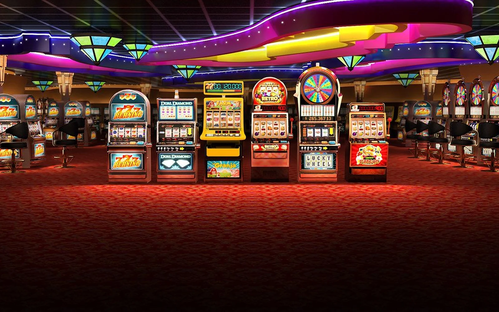 ภาพเกมสล็อตพร้อมวงล้อและสัญลักษณ์พิเศษ